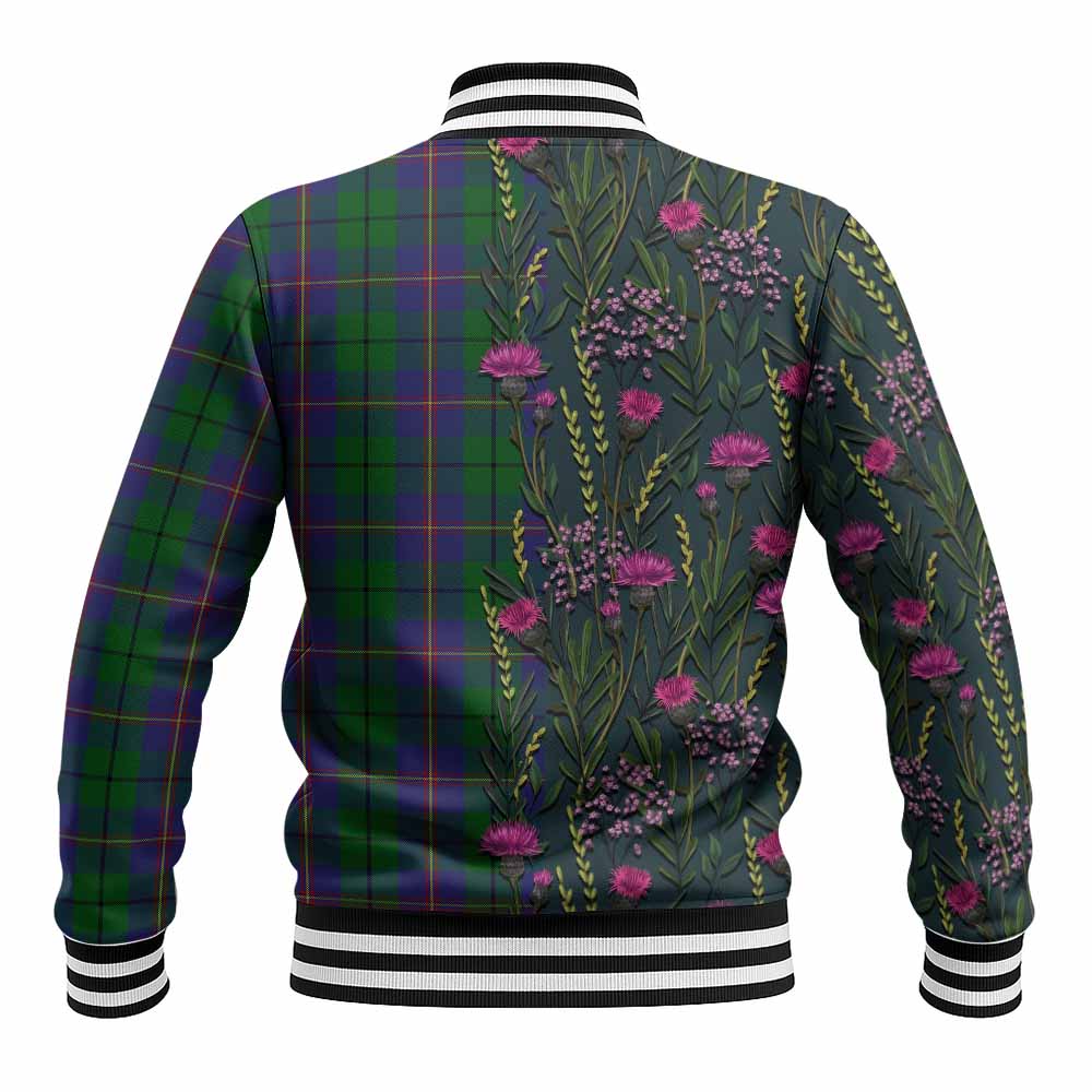 Carmichael Family Crest Tartan Baseball Jacket Scottish Thistle Flower Pattern Half Style - Tartan Vibes Clothing