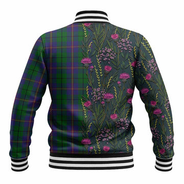 Carmichael Family Crest Tartan Baseball Jacket Scottish Thistle Flower Pattern Half Style - Tartan Vibes Clothing