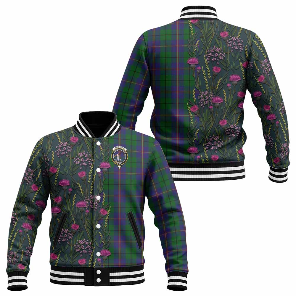 Carmichael Family Crest Tartan Baseball Jacket Scottish Thistle Flower Pattern Half Style - Tartan Vibes Clothing