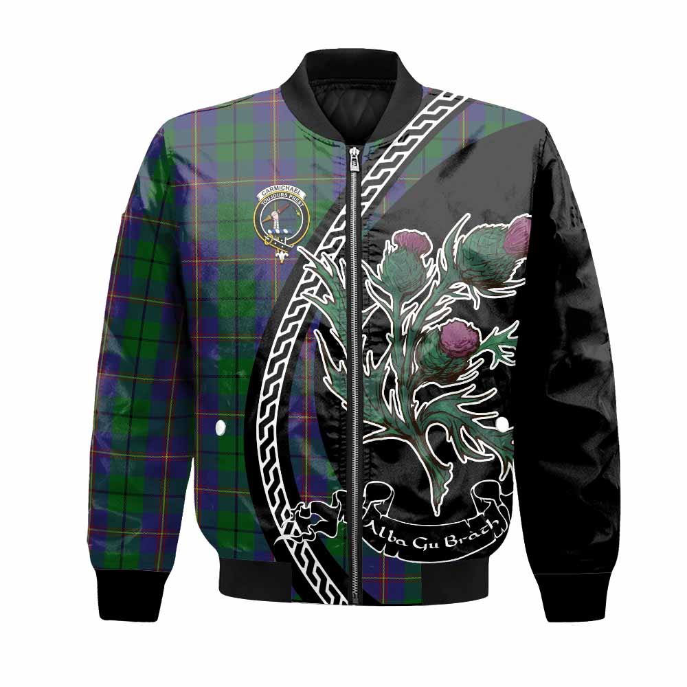 Carmichael Family Crest Tartan Bomber Jacket Alba Thistle Inspired - Tartan Vibes Clothing