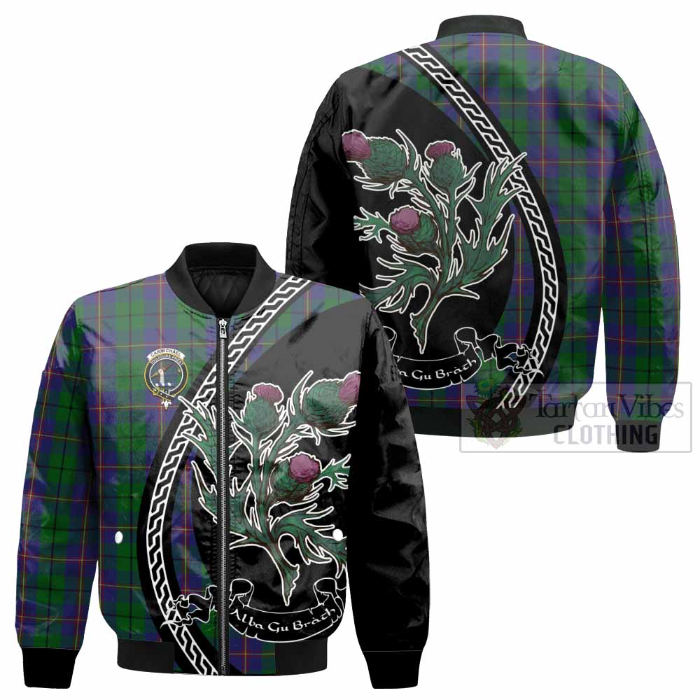 Carmichael Family Crest Tartan Bomber Jacket Alba Thistle Inspired - Tartan Vibes Clothing