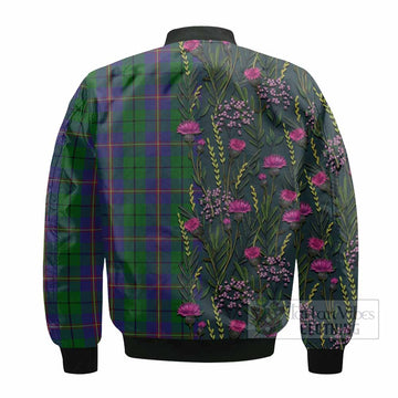 Carmichael Family Crest Tartan Bomber Jacket Scottish Thistle Flower Pattern Half Style - Tartan Vibes Clothing