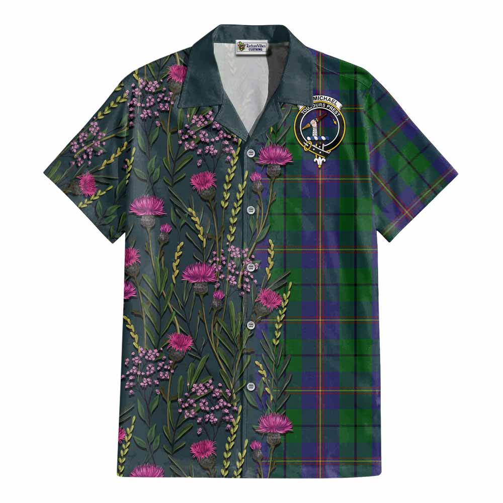 Carmichael Family Crest Tartan Cotton Hawaiian Shirt Scottish Thistle Flower Pattern Half Style - Tartan Vibes Clothing