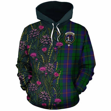 Carmichael Family Crest Tartan Cotton Hoodie Scottish Thistle Flower Pattern Half Style - Tartan Vibes Clothing