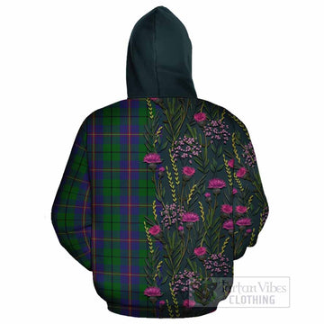 Carmichael Family Crest Tartan Cotton Hoodie Scottish Thistle Flower Pattern Half Style - Tartan Vibes Clothing