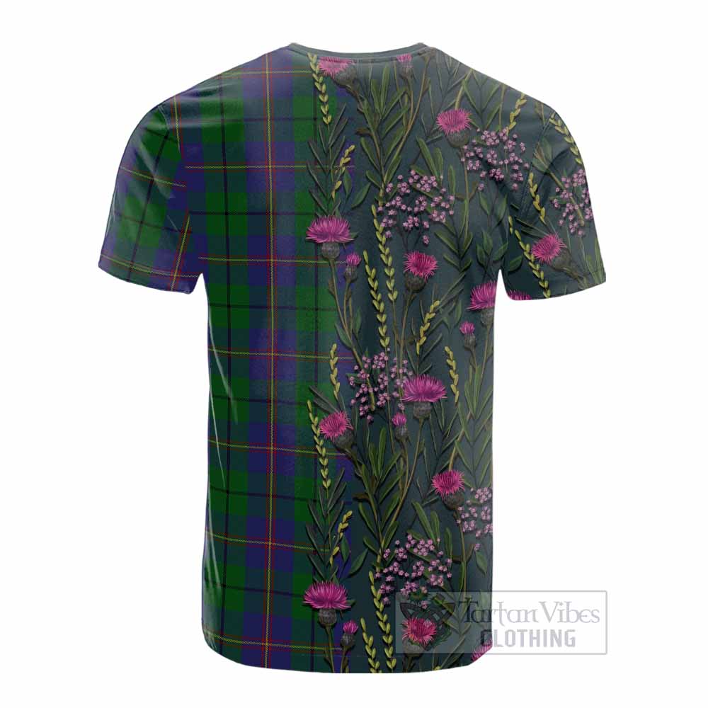 Carmichael Family Crest Tartan Cotton T-shirt Scottish Thistle Flower Pattern Half Style - Tartan Vibes Clothing