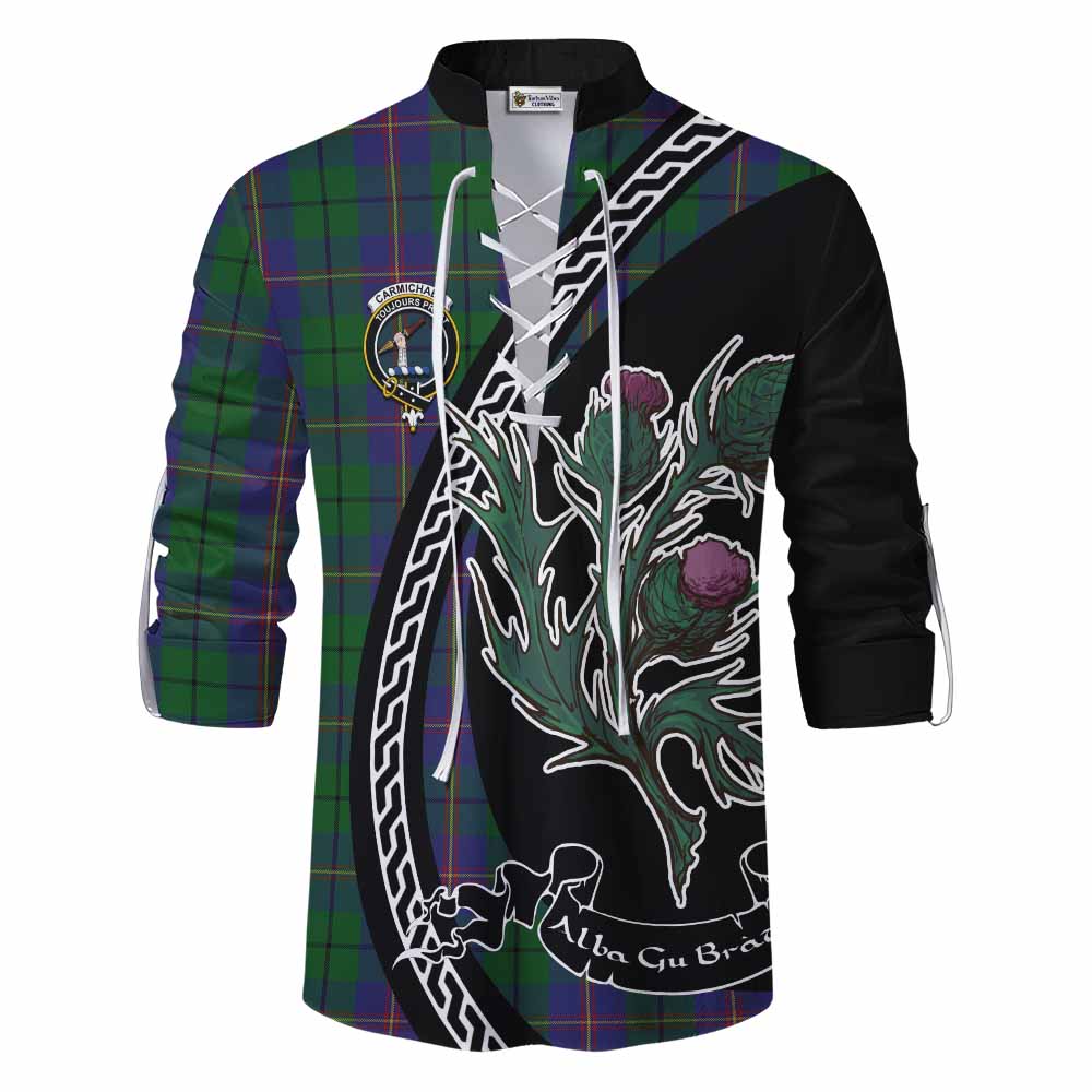 Carmichael Family Crest Tartan Ghillie Shirt Alba Thistle Inspired - Tartan Vibes Clothing