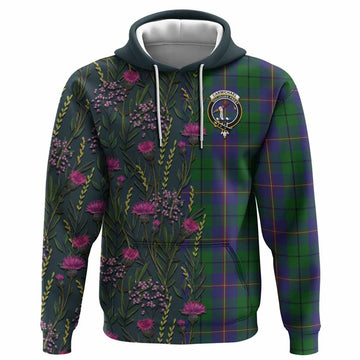 Carmichael Family Crest Tartan Hoodie Scottish Thistle Flower Pattern Half Style - Tartan Vibes Clothing