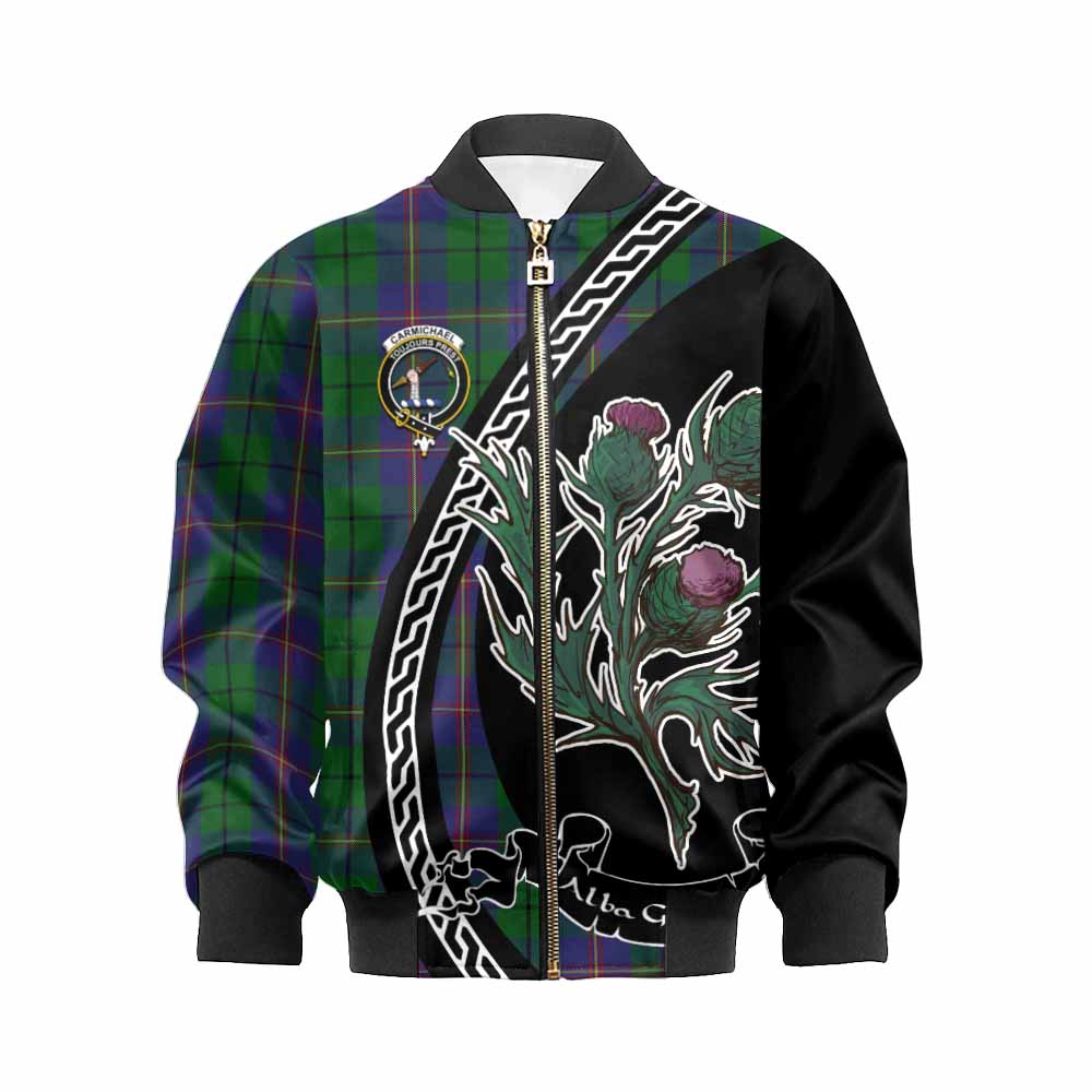 Carmichael Family Crest Tartan Kid Bomber Jacket Alba Thistle Inspired - Tartan Vibes Clothing
