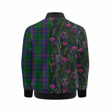Carmichael Family Crest Tartan Kid Bomber Jacket Scottish Thistle Flower Pattern Half Style - Tartan Vibes Clothing