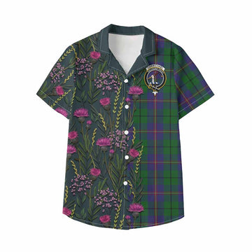 Carmichael Family Crest Tartan Kid Hawaiian Shirt Scottish Thistle Flower Pattern Half Style - Tartan Vibes Clothing