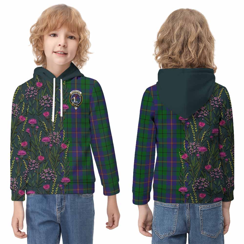 Carmichael Family Crest Tartan Kid Hoodie Scottish Thistle Flower Pattern Half Style - Tartan Vibes Clothing