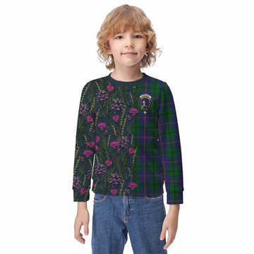 Carmichael Family Crest Tartan Kid Knitted Sweatshirt Scottish Thistle Flower Pattern Half Style - Tartan Vibes Clothing