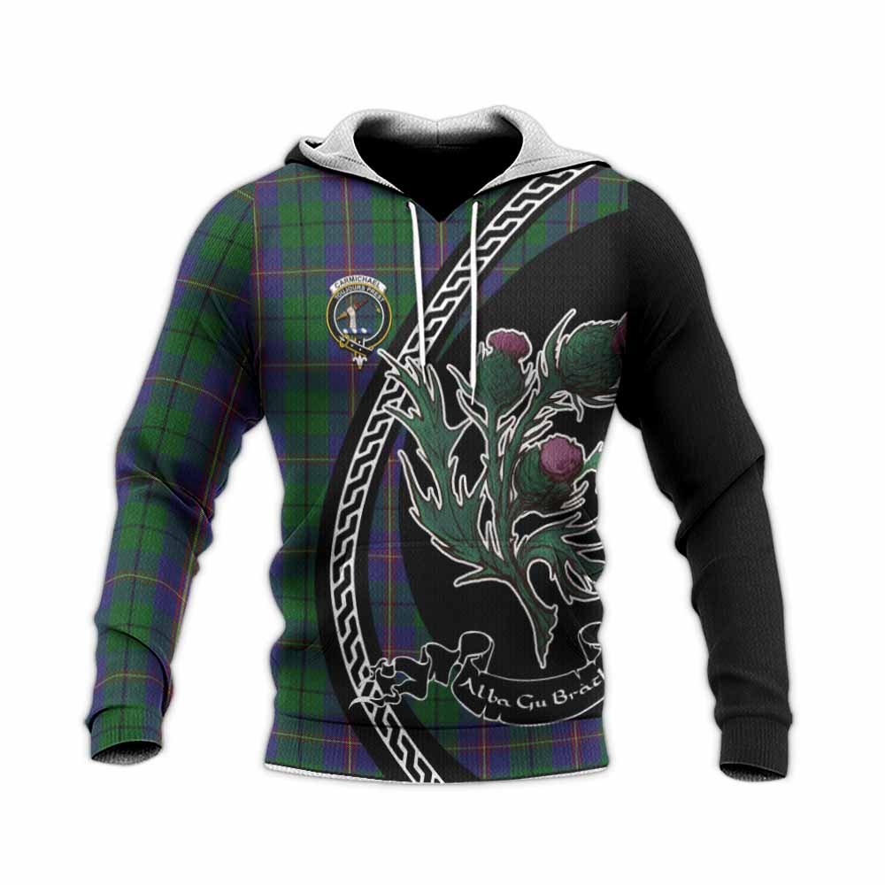 Carmichael Family Crest Tartan Knitted Hoodie Alba Thistle Inspired - Tartan Vibes Clothing