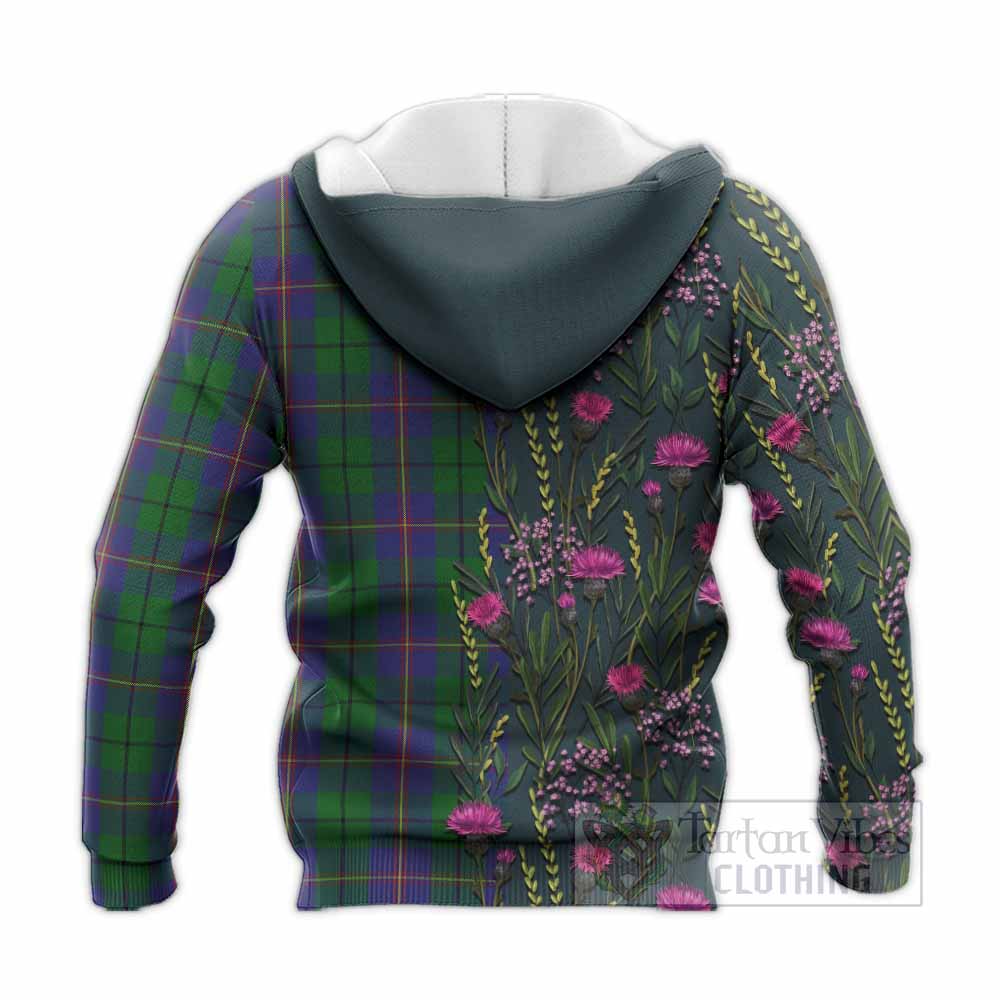 Carmichael Family Crest Tartan Knitted Hoodie Scottish Thistle Flower Pattern Half Style - Tartan Vibes Clothing