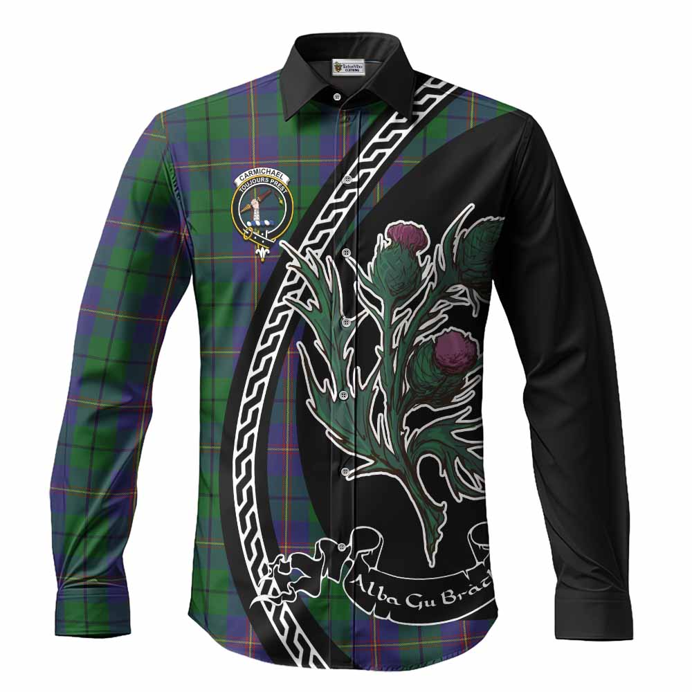 Carmichael Family Crest Tartan Long Sleeve Button Shirts Alba Thistle Inspired - Tartan Vibes Clothing