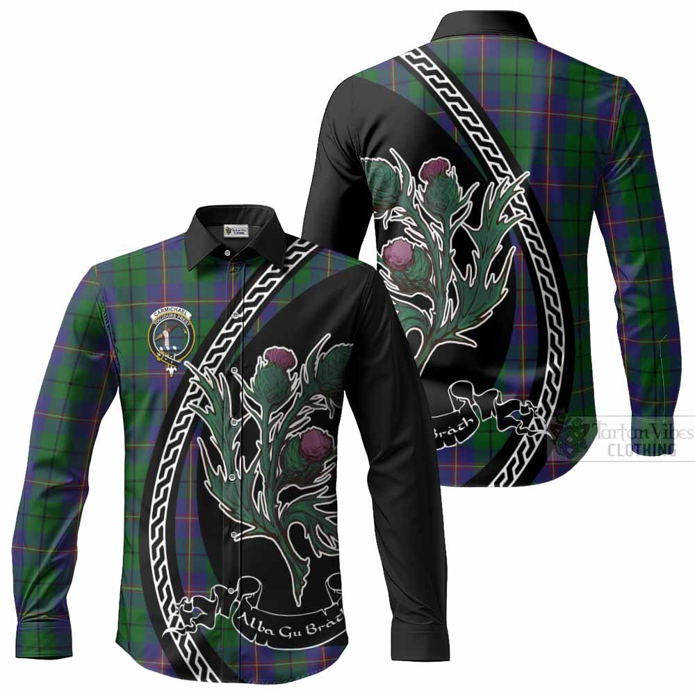 Carmichael Family Crest Tartan Long Sleeve Button Shirts Alba Thistle Inspired - Tartan Vibes Clothing