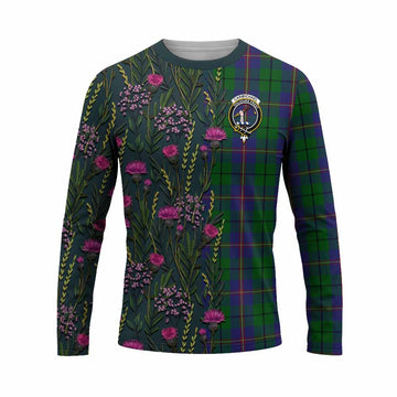 Carmichael Family Crest Tartan Long Sleeve T-Shirt Scottish Thistle Flower Pattern Half Style - Tartan Vibes Clothing