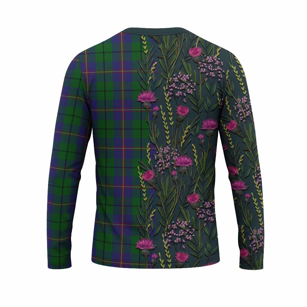 Carmichael Family Crest Tartan Long Sleeve T-Shirt Scottish Thistle Flower Pattern Half Style - Tartan Vibes Clothing