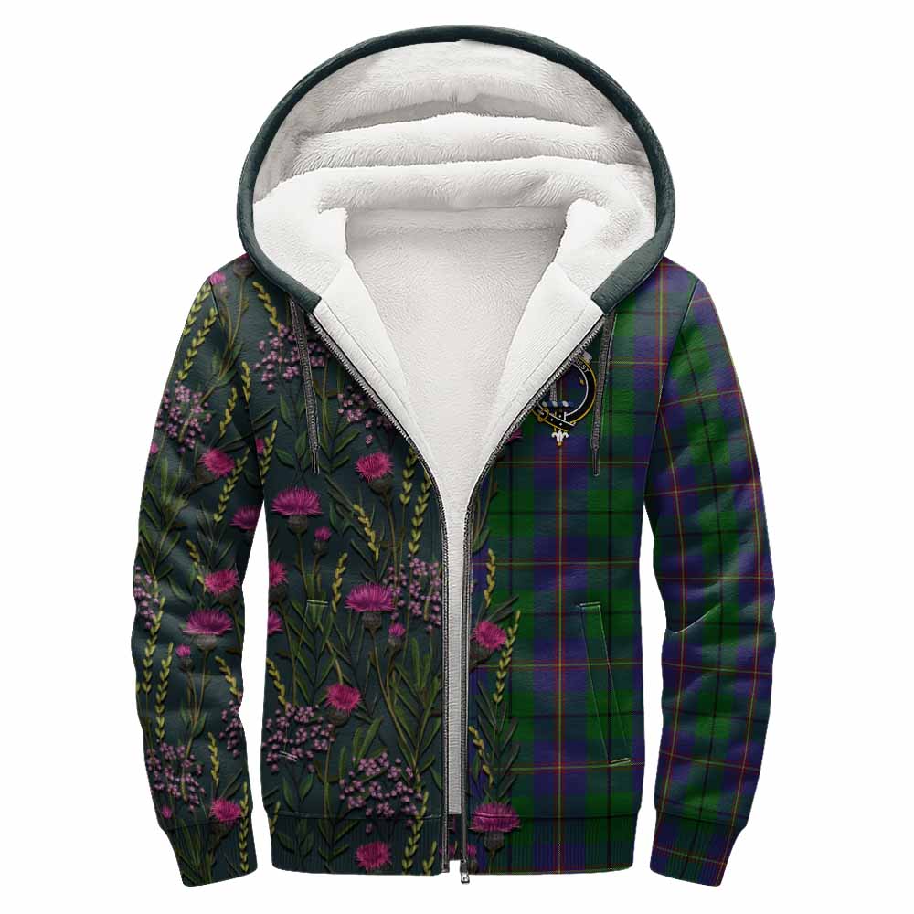 Carmichael Family Crest Tartan Sherpa Hoodie Scottish Thistle Flower Pattern Half Style - Tartan Vibes Clothing