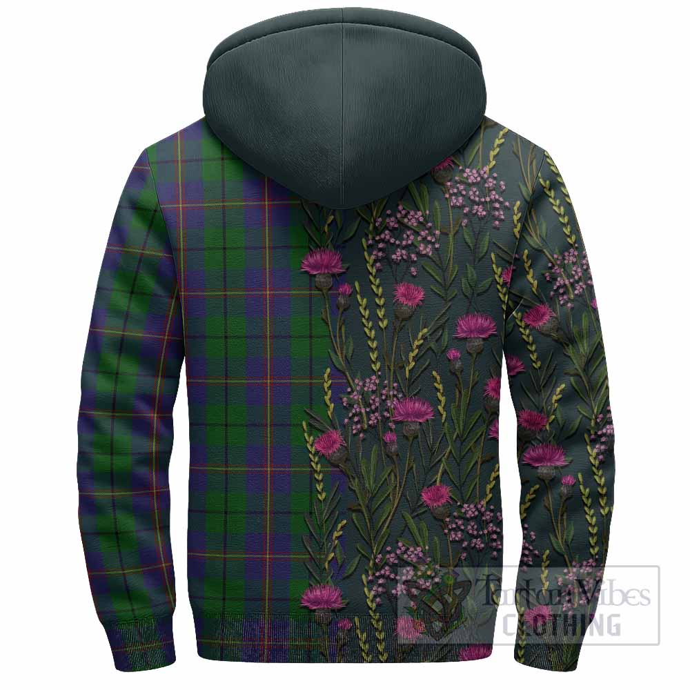 Carmichael Family Crest Tartan Sherpa Hoodie Scottish Thistle Flower Pattern Half Style - Tartan Vibes Clothing