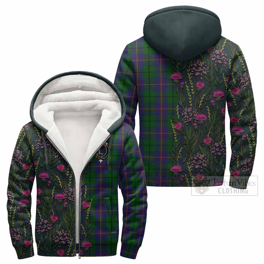 Carmichael Family Crest Tartan Sherpa Hoodie Scottish Thistle Flower Pattern Half Style - Tartan Vibes Clothing