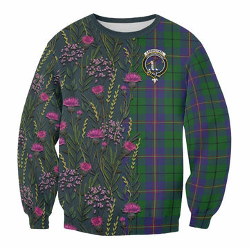 Carmichael Family Crest Tartan Sweatshirt Scottish Thistle Flower Pattern Half Style - Tartan Vibes Clothing