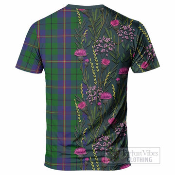 Carmichael Family Crest Tartan T-Shirt Scottish Thistle Flower Pattern Half Style