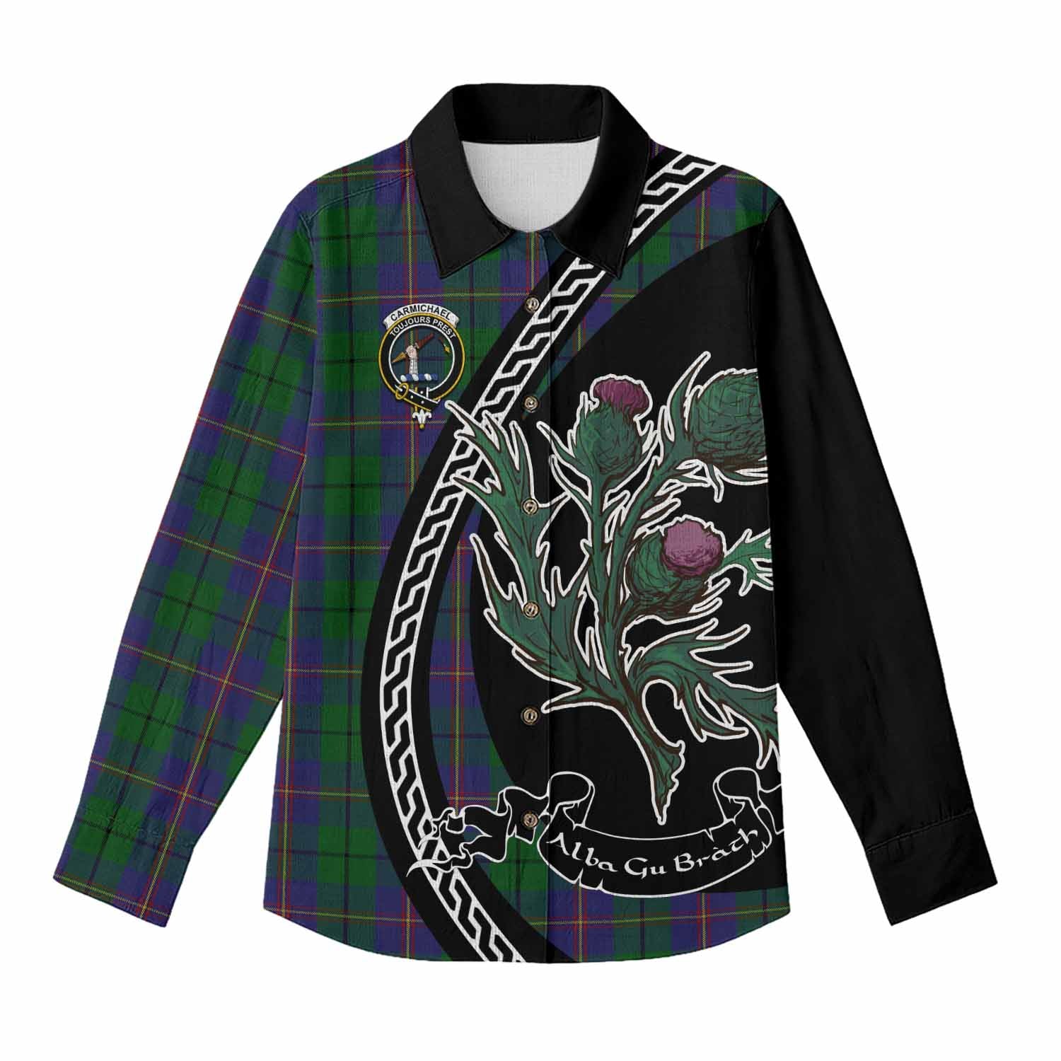 Carmichael Family Crest Tartan Women Casual Shirt Alba Thistle Inspired - Tartan Vibes Clothing