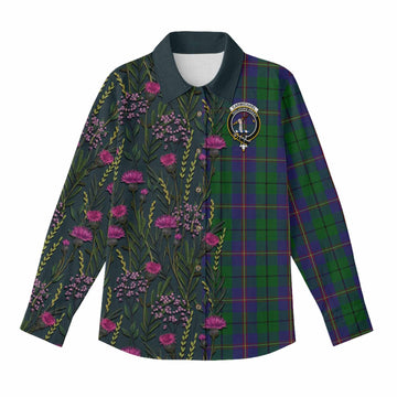 Carmichael Family Crest Tartan Women Casual Shirt Scottish Thistle Flower Pattern Half Style - Tartan Vibes Clothing