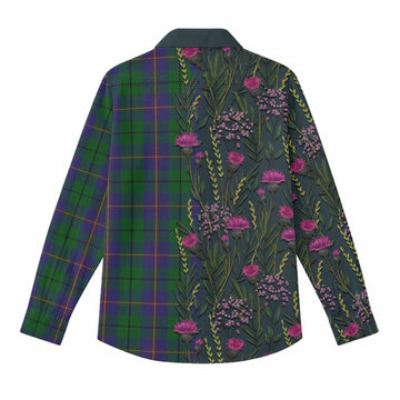 Carmichael Family Crest Tartan Women Casual Shirt Scottish Thistle Flower Pattern Half Style - Tartan Vibes Clothing