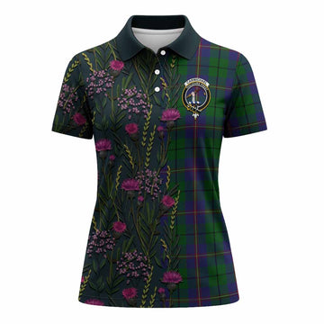 Carmichael Family Crest Tartan Women Polo Shirt Scottish Thistle Flower Pattern Half Style - Tartan Vibes Clothing