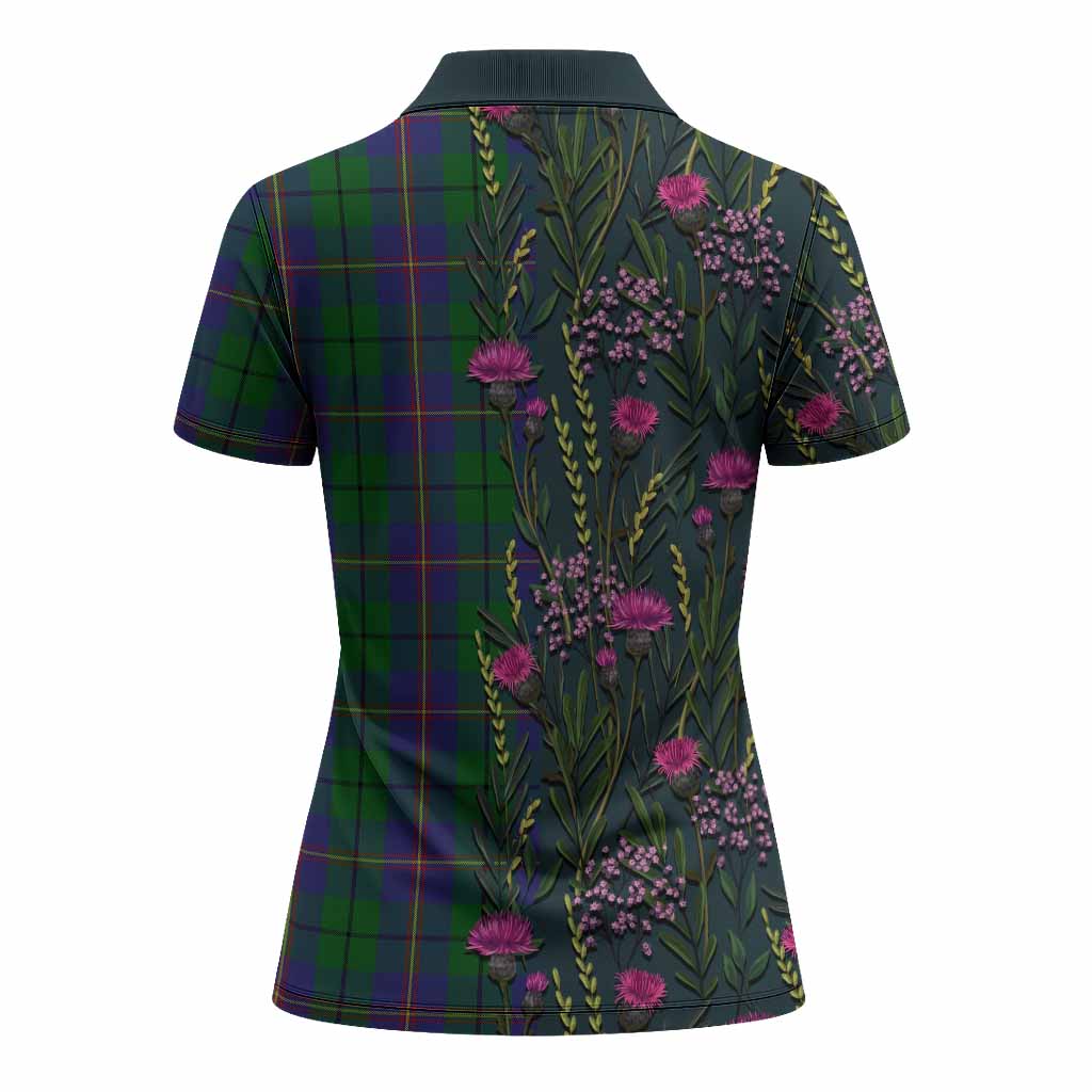 Carmichael Family Crest Tartan Women Polo Shirt Scottish Thistle Flower Pattern Half Style - Tartan Vibes Clothing