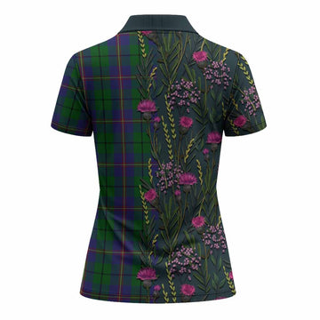 Carmichael Family Crest Tartan Women Polo Shirt Scottish Thistle Flower Pattern Half Style - Tartan Vibes Clothing