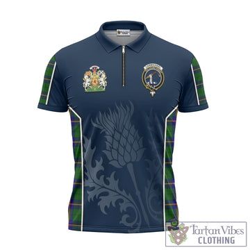 Carmichael Modern Tartan Zipper Polo Shirt with Family Crest and Scottish Thistle Vibes Sport Style