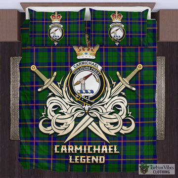 Carmichael Modern Tartan Bedding Set with Clan Crest and the Golden Sword of Courageous Legacy
