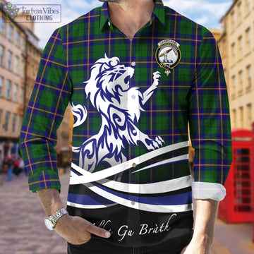 Carmichael Modern Tartan Long Sleeve Button Up Shirt with Alba Gu Brath Regal Lion Emblem
