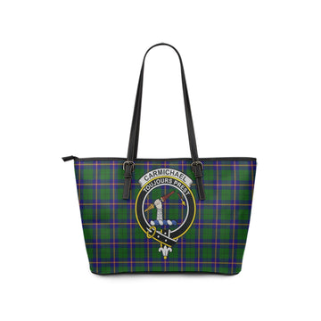 Carmichael Modern Tartan Leather Tote Bag with Family Crest