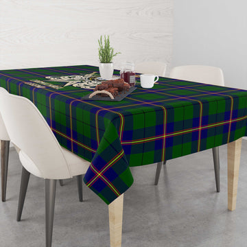 Carmichael Modern Tartan Tablecloth with Clan Crest and the Golden Sword of Courageous Legacy