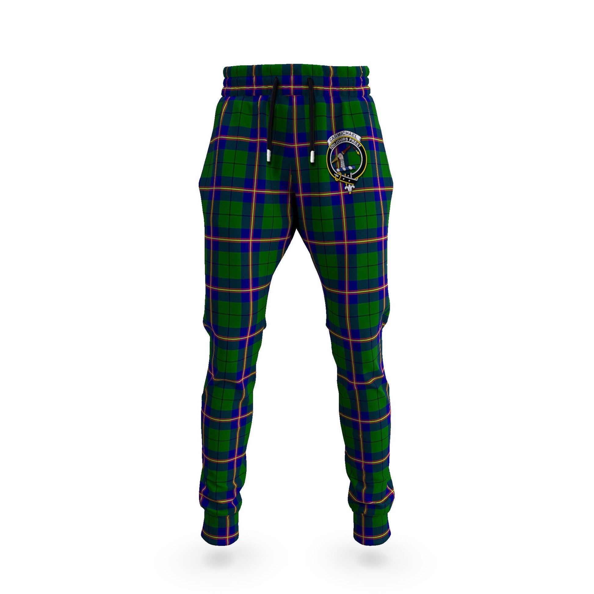 Carmichael Modern Tartan Joggers Pants with Family Crest - Tartanvibesclothing