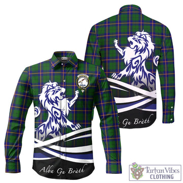 Carmichael Modern Tartan Long Sleeve Button Up Shirt with Alba Gu Brath Regal Lion Emblem