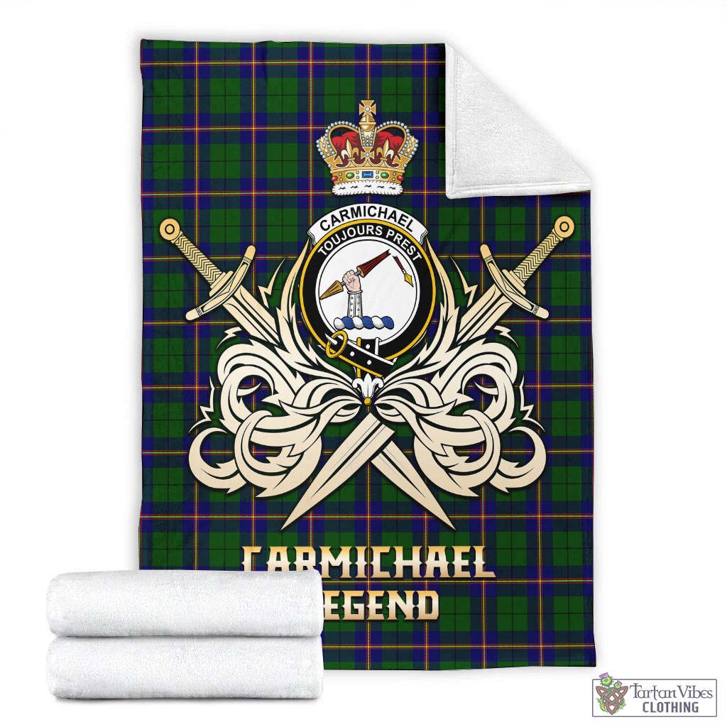 Tartan Vibes Clothing Carmichael Modern Tartan Blanket with Clan Crest and the Golden Sword of Courageous Legacy