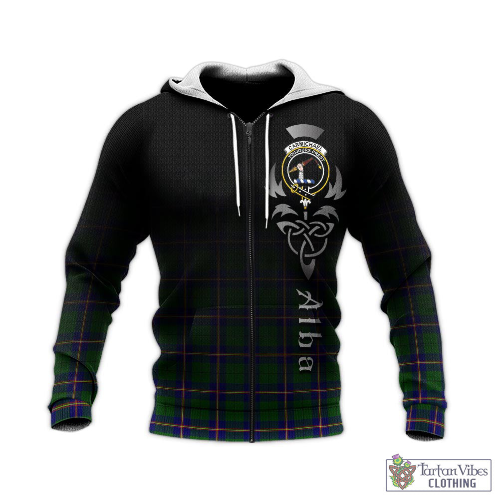 Tartan Vibes Clothing Carmichael Modern Tartan Knitted Hoodie Featuring Alba Gu Brath Family Crest Celtic Inspired