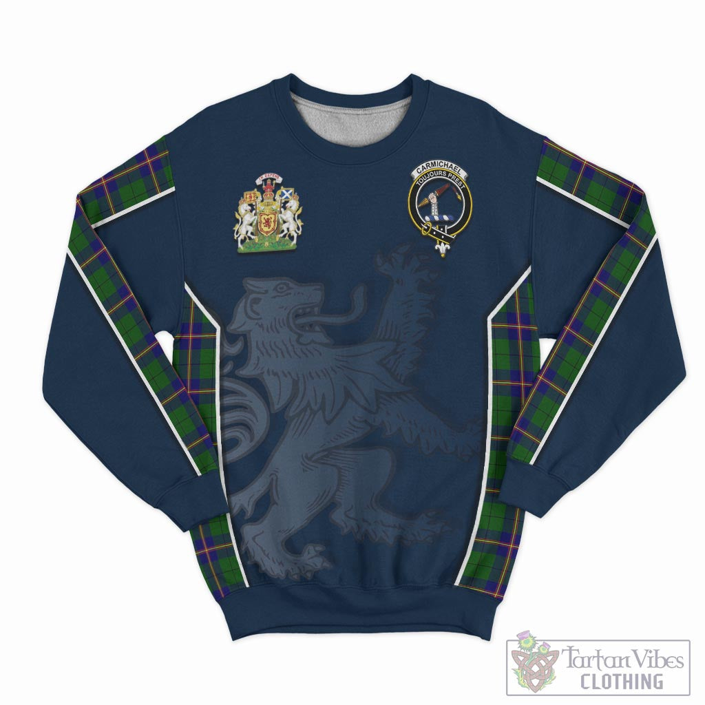 Tartan Vibes Clothing Carmichael Modern Tartan Sweater with Family Crest and Lion Rampant Vibes Sport Style