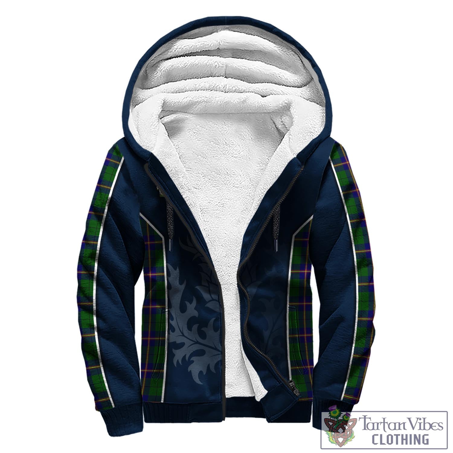 Tartan Vibes Clothing Carmichael Modern Tartan Sherpa Hoodie with Family Crest and Scottish Thistle Vibes Sport Style