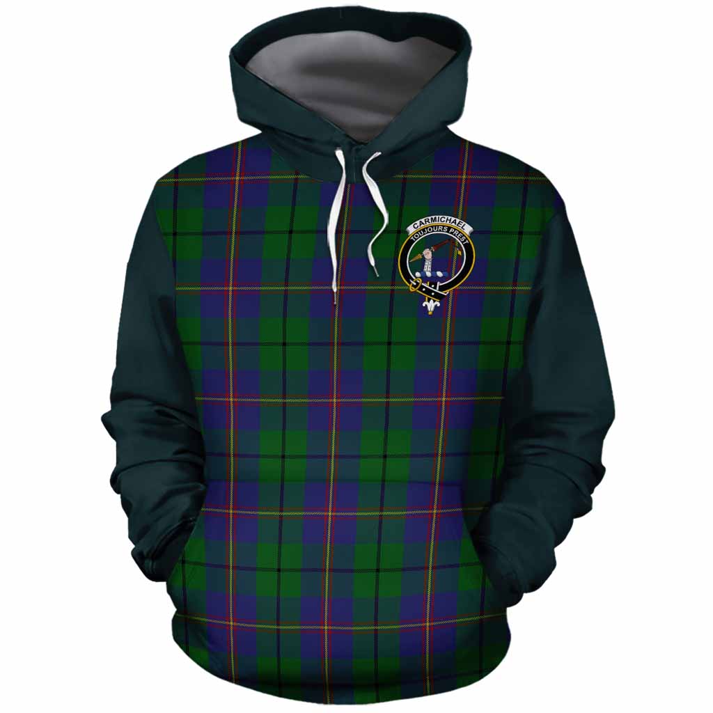Carmichael Tartan Accent Cotton Hoodie with Family Crest