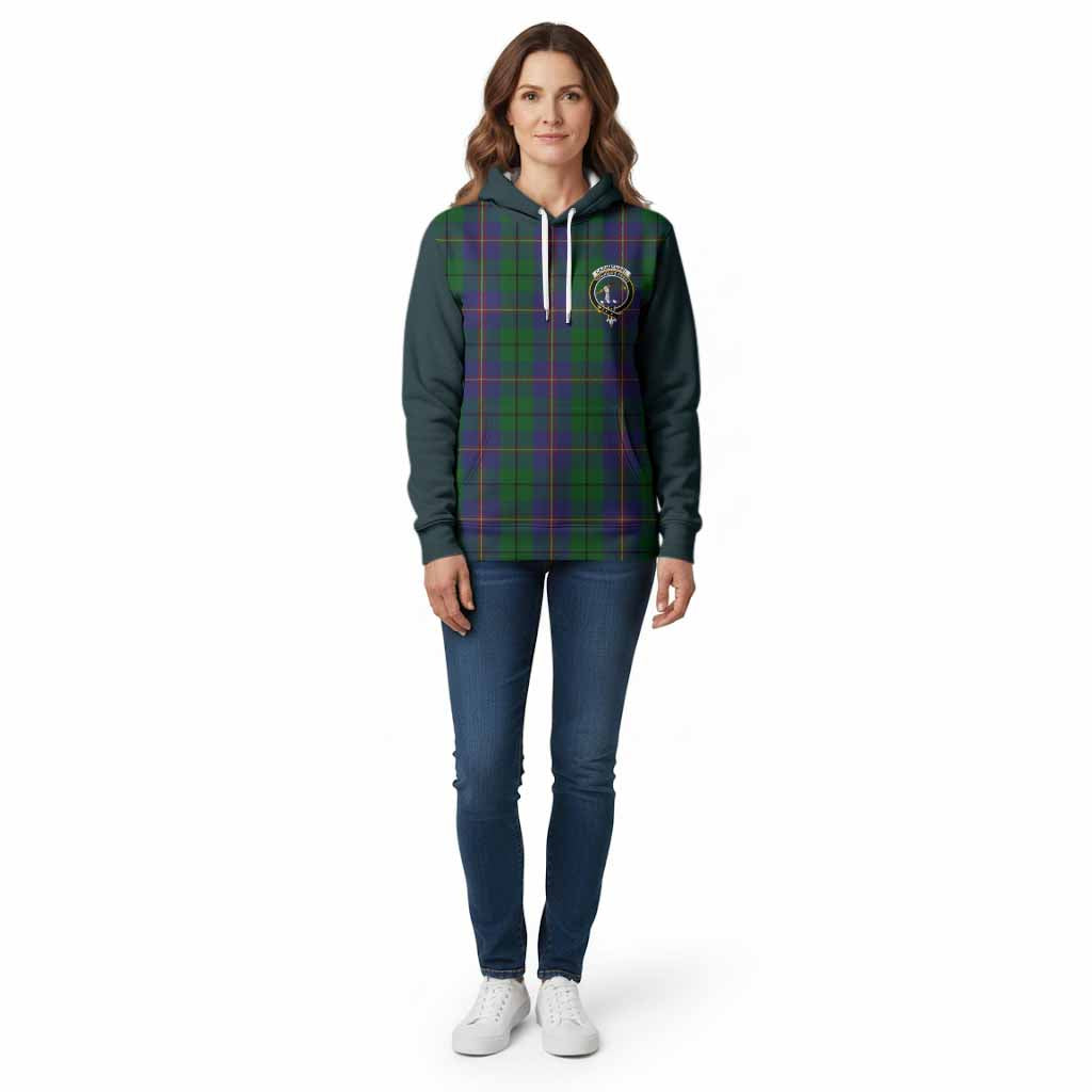 Carmichael Tartan Accent Cotton Hoodie with Family Crest