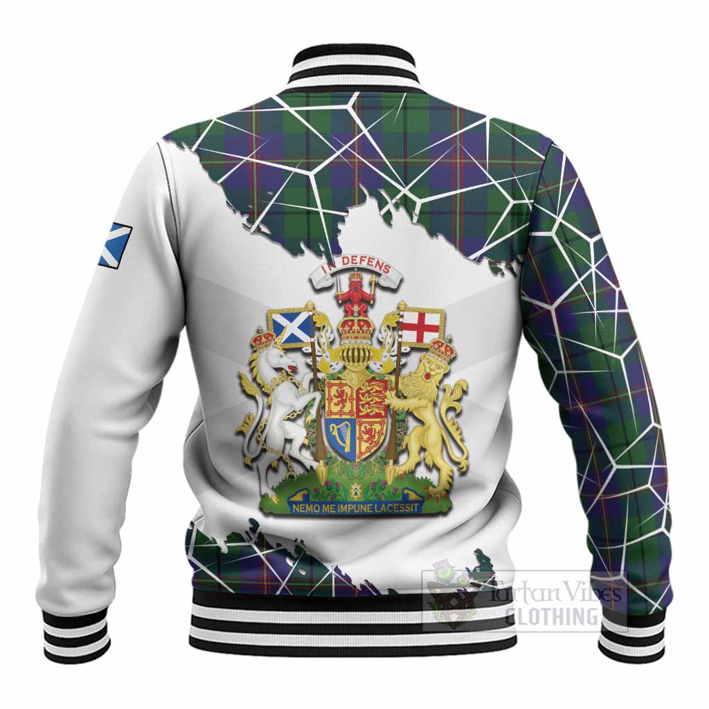 Carmichael Tartan Baseball Jacket with Family Crest and Lion Rampant Grunge Style