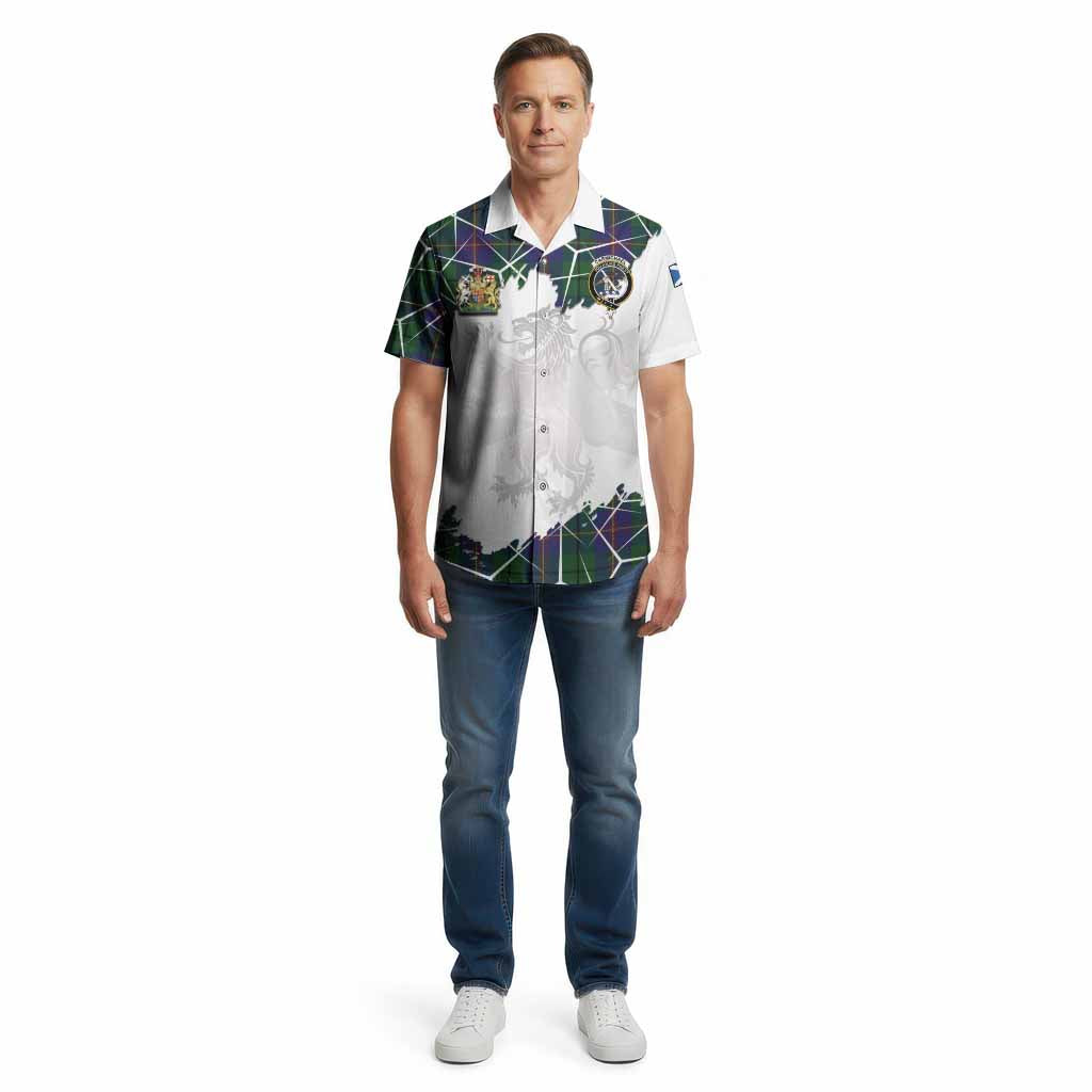 Carmichael Tartan Cotton Hawaiian Shirt with Family Crest and Lion Rampant Grunge Style