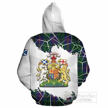 Carmichael Tartan Cotton Hoodie with Family Crest and Lion Rampant Grunge Style